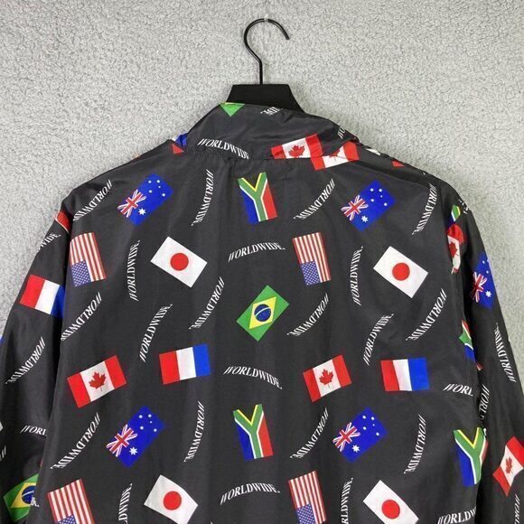 Forever 21 Windbreaker Jacket‎ 1/4 Zip Mens Size Large Flag Graphic Worldwide - Picture 9 of 10